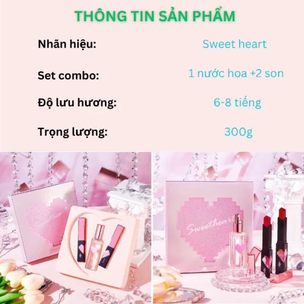 Bộ sản phẩm quà tặng nước hoa nữ (20ml) +2 son lỳ cực sang trọng Sweetheart - Hình ảnh 2