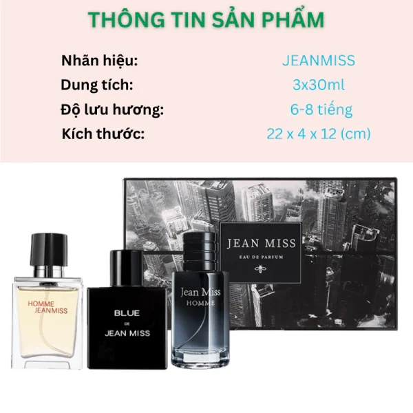 Set 3 chai nước hoa NAM Jeanmiss quyến rũ, phong trần [30mlx3] - Hình ảnh 5